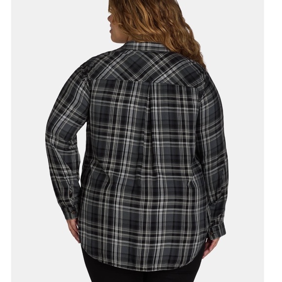 Terra & Sky Women's Plus Gray and Black Plaid Button-Down Shirt, Size 4X NWT - Picture 3 of 11